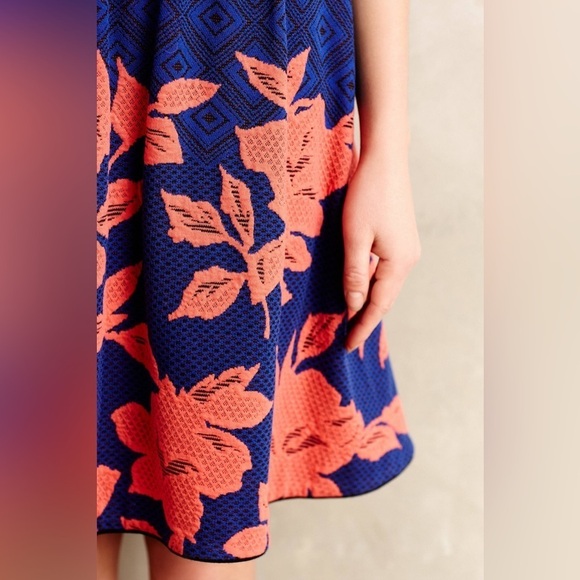 HD in Paris Blushed Blooms Blue/Pink Floral Fit & Flare Jacquard Dress Size L - Picture 7 of 15